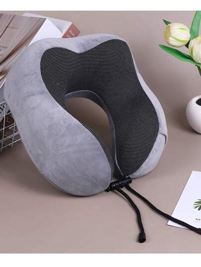 1pc Extremely Com Tafel Ergonomic Travel Kussen Zachte Knitted Cover, Shaped Neck Support, Anti Slip Rebound Technology Portable, Washable, Compact, Airplane, Office, Home