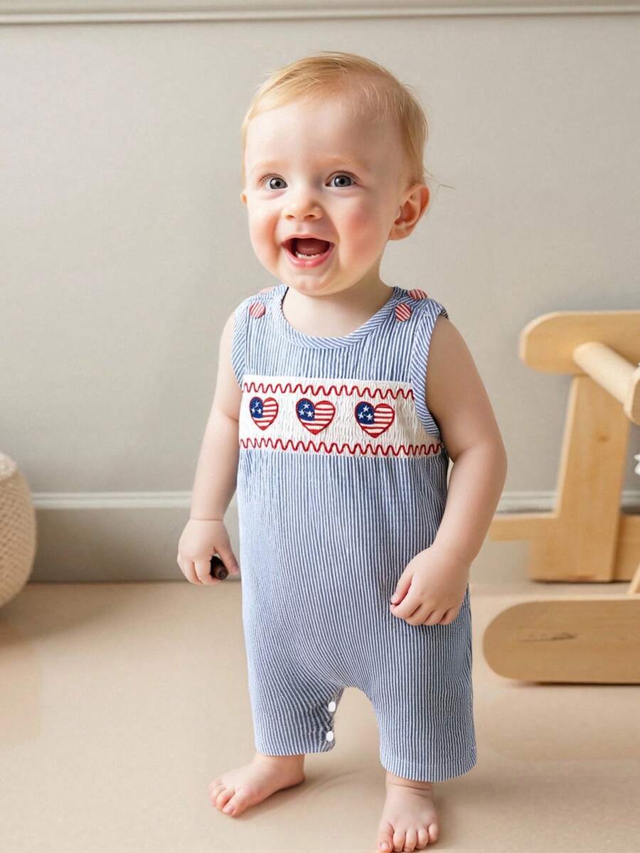 Infant Baby Boy Ovrealls 4th Of July Outfit Jumpsuit Sleeveless Newborn Summer Spring Clothes Bodysuit - Blue - View 1