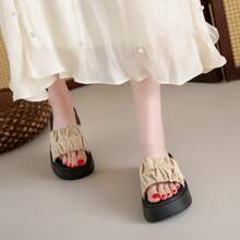 Women's Slip-On Slippers, Suede Upper Toe Separator Casual Fisherman Style Beach Sandals, Elegant, Comfortable And Versatile Flat Slides - Beige - View 2