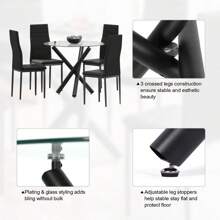 Round Dining Table, 90 Cm Glass Table Top With Black Stylish Stable Table Legs,Kitchen Table - Black - View 4