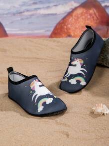 Girls' Unicorn Printed Comfortable Casual Swimming/Water Shoes For Summer - Navy Blue - View 1