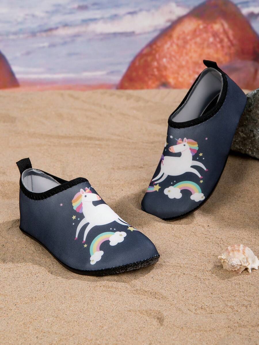 Girls' Unicorn Printed Comfortable Casual Swimming/Water Shoes For Summer - Navy Blue - View 1