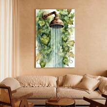 1pc Framed Canvas Poster, Floral Bathroom Shower Wall Art Canvas Paintings, Ideal Gift For Bedroom Living Room Corridor, Wall Art, Room Decoration
