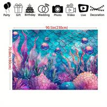 1pc Mermaid Party Background Banner, Purple Coral And Pearl Theme, Birthday Party Photo Background, Party Decoration, Suitable For Party Celebrations, Weddings, Anniversaries, Birthday Party Decoration, Home Indoor And Outdoor Garden Decoration - Multicolor - View 6