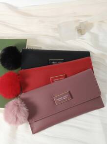 Cartera larga de piel premium para mujer en color rojo con múltiples ranuras para tarjetas, tapa con cierre, bolsillo para monedas, compartimiento para billetes y llavero con pompón. Perfecta para organizar tarjetas de crédito, ID y efectivo. Ideal como bolso de viaje para novia, madre, maestra o San Valentín. Excelente para la oficina, ir y venir del trabajo, compras y vuelta al colegio. Esencial de viaje, bolso para mujer, portacartas. - Rojo - Ver 1