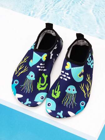 Zapatos para playa y exterior para niños, con diseño de medusas y tiburones azules, suela blanda, ligeros y transpirables, aptos para natación, playa y deportes acuáticos