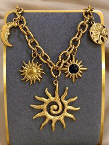 1件日月星辰吊坠项链，女士不锈钢链项链，日常及派对饰品，母亲节礼物 - 金黃色 - 查看 1