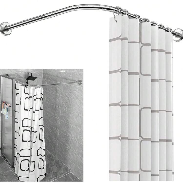 Barra de cortina de ducha de esquina extensible de 70 a 95 cm, decoración de baño, decoración de verano, accesorios de baño - Plateado - Añade 8