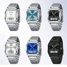 SANDA. SANDA Men's Fashion Watches Business Style Alarm Clock Steel Band Watch Square Dial