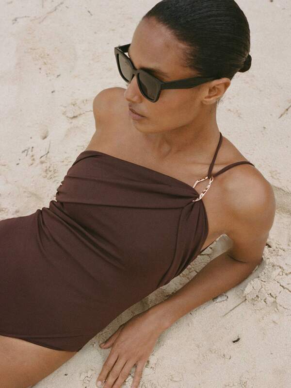 1 szt. Damskie, casualowe, plażowe, eleganckie, seksowne, bezrękawnikowe, odkryte plecy, z metalową klamrą, na wiosnę i lato