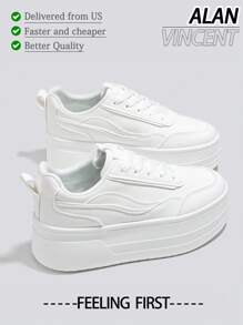 [Giao hàng nhanh][Dòng sản phẩm đế dày tăng chiều cao] Giày thể thao nữ màu trắng, giày đế xuồng tăng chiều cao 6cm, nhẹ và thoải mái, kiểu dáng mới, giày casual cho nữ, có thể phối với quần, phù hợp cho tiệc tùng, đẹp và dễ thương, trang phục thoải mái cho kỳ nghỉ. - trắng - Xem 1