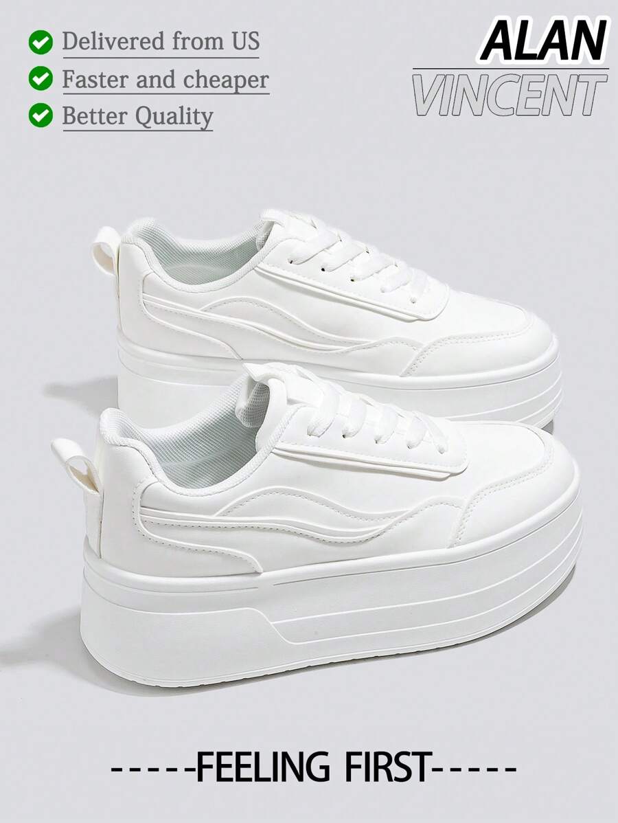 [Giao hàng nhanh][Dòng sản phẩm đế dày tăng chiều cao] Giày thể thao nữ màu trắng, giày đế xuồng tăng chiều cao 6cm, nhẹ và thoải mái, kiểu dáng mới, giày casual cho nữ, có thể phối với quần, phù hợp cho tiệc tùng, đẹp và dễ thương, trang phục thoải mái cho kỳ nghỉ. - trắng - Xem 1