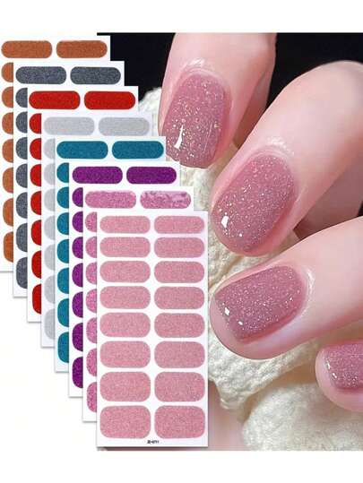 128pcs/Set Shiny Nail Stickers DIY, 8pcs Full Wrap Nail Stickers, Gradient Nail Polish Strips, Glitter Self-Adhesive Nail Art Stickers, For Holiday Nail Decoration Glitter Style Nails Nail Supplies