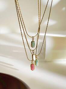 Monlansher 1 Pezzo Collana Donna In Acciaio Inossidabile Con Ciondolo In Pietra Lavorato A Mano, Di Moda, Minimalista, Versatile Per Uso Quotidiano