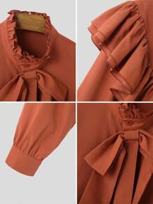 INCERUN Fashion Mens Tie Front Buttons Long Sleeve Ruffle Blouse Holiday Party Casual Shirt Tops - trái cam - Xem 5