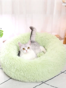 1pc Cat Bed, Warm Plush Round Pet Bed For Cats & Dogs, Deep Sleep, Autumn/Winter