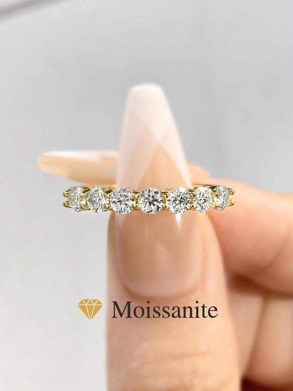 1pc Gorgeous Exquisite Seven Rows Of Rhinestone Moissanite Engagement Rings Design D Color S925 Sterling Silver For Women Dating Wedding Ring Fine Jewelry Wives Girlfriends Anniversary Gift