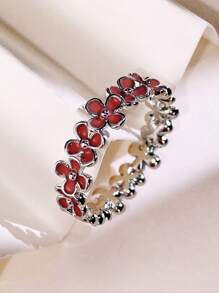 1 chiếc nhẫn thiết kế hoa thanh lịch, phù hợp cho nữ, có thể đeo trong đám cưới, lễ đính hôn, ngày Valentine và các dịp trang sức khác. - Đỏ - Xem 2