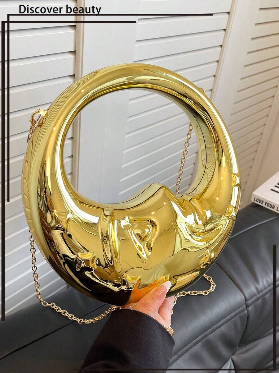 [Waterproof Party Clutch] Luxury Women's Party/Prom Acrylic Gold Clutch Bag, Waterproof Crossbody Bag, Evening Handbag, Moon Clutch "Tready" Bridal Bag, Suitable For Party, Wedding, Formal Dinner/Gala, Paired With Wedding Dress, Formal Gown, Prom Dress, Birthday Dress, Women's Formal Party Dress - Gold - View 1