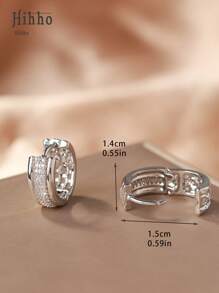 Hihho 1 Cặp bông tai tròn đính đá Zirconia trắng sáng bóng, thiết kế cổ điển hai hàng dành cho nữ, bông tai thanh lịch kiểu Pháp thích hợp cho các buổi hẹn hò và làm quà tặng - Bạc - Xem 8