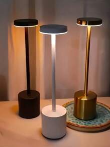 1pc Modern Metal Touch Control Dimmable LED Desk Lamp, Available In 5 Colors (Silver, Champagne Gold, Rose Gold, Black, White), Wireless Portable Mood Light, Tabletop Decor Lighting, Bedside Lamp, Bar Light, Gooseneck Lamp, 3 Lighting Color Modes, Stepless Dimming, USB Rechargeable, Suitable For Living Room And Bedroom Decor, Holiday Gift, Christmas, Valentine's Day