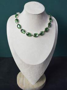 Dây chuyền pha lê hồng và trắng lấp lánh cổ điển sang trọng mới dành cho phụ nữ, Dây chuyền xương đòn bằng thủy tinh vuông lớn có thể điều chỉnh, Trang sức thời trang, Dây chuyền tinh tế dành cho phụ nữ, Dây chuyền khảm pha lê xanh biển sáng bóng thủ công mới - Nhiều màu - Xem 11