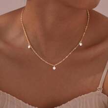 1pc Stainless Steel Fashionable Ins Cubic Zirconia Pendant Necklace For Women's Collarbone Chain Suitable For Daily Decoration - Yellow Gold - View 2