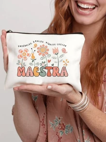 1 件教师礼物，送给最好的老师，字母印花化妆包，礼品袋旅行拉链袋，轻便储物袋，零钱包，拉链手拿包，小袋化妆包化妆收纳袋 - 米色 - 查看 1