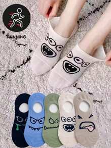 5 Pairs Cartoon Exaggerated Expression Boat Socks, Non-Slip Low-Cut Invisible Couple Socks - Multicolor - View 8