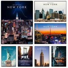 1 件美国纽约旅游城市街道建筑风景海报和印刷品帆布印刷墙壁艺术画适用于客厅装饰无框架 - 彩色 - 查看 3