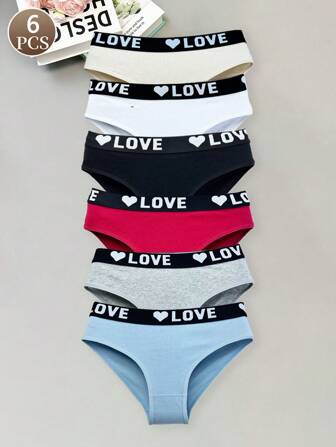 6件装字母中腰女式三角裤纯色女士透气宽松舒适时尚内衣柔软轻薄女式内衣