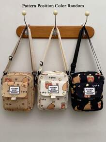 1 Pc Children Cartoon Print Crossbody Bag Small Square Bag Coin Purse Shoulder Bag Versatile Lightweight Portable Zip Closure Adjustable Strap For Daily Purse For Travel Vacation Shopping Kids Outdoor Supermarket Festival Children's Gifts Give A Gift To Your Daughter Fashion Cute Cartoon Print Casual Bag Perfect Key Storage Bag For Young Children Pupils Girl Boy BestfriendTravel Accessories