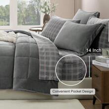 Luxurious King Size Plush Grey Flannel Velvet Comforter Set - 7 Piece Bed In A Bag With Soft Warm Comforter, Fitted & Flat Sheets, Pillowcases & Shams