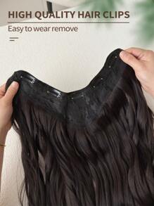 V型夾式混色棕色22英寸長度自然波浪合成髮片捲曲