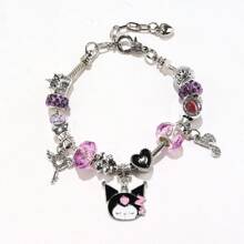 Sanrio 1pc Cute Sanrio Kuromi Charm Bracelet, Cartoon Anime Bracelet Jewelry Gift For Girlfriend, Precise Diamond