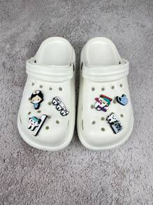 2025 夏季新款时尚大码女士穿孔齿设计轻便透气防水凉鞋带可拆卸花朵装饰，休闲沙滩拖鞋 - 白色 - 查看 2