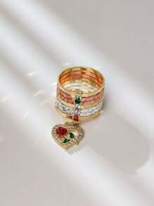 1 Peça Anel de Flor de Rosa Elegante de Cobre, Adequado para Uso Diário, Casamento, Noivado, Presente de Joia de Festa para Mulheres, Dia dos Namorados, Mãe, Dia das Mães