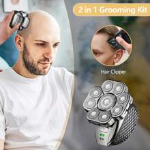 Electric Head Hair Shaver For Hair Cutting, Ultimate Men Cordless Rechargeable Wet/Dry Skull & Bald Head Razor With Rotary Blades, Clippers, Nine Blade Electric Shaver Battery Capacity 600mAh