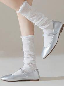 1 Pair Women's White Lace Patchwork Thigh High Socks, Pairs Well With Decorative Tall Boots, Vintage Elegant Style - White - View 2