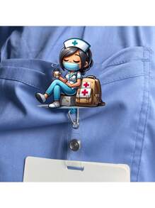 1个蓝白护士主题伸缩式证件卡扣，采用耐用亚克力（PMMA）材质，适用于护士、医生等，可作房间装饰、服装配饰，优雅高品质，办公用品，是送给朋友和同事的理想礼物，也适合圣诞节、万圣节和新年等节日。 - 藍白色 - 查看 5