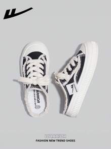 1 Pair WARRIOR Brand Women's Canvas Sneakers, Low-Top Casual Outdoor Flat Shoes, Breathable Summer Skateboard Shoes, Versatile Lightweight Comfortable Canvas Shoes, Fashion Street Style - Black - View 4