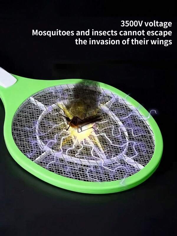 1pcs 3500V Insect Killer Racket Dual-Mode Mosquito Killer With Purple Mosquito Lamp Rechargeable, Suitable For Indoor, Home, Office, Backyard, Courtyard Camping (Green 1-Piece Set)