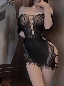 性感情趣内衣提花镂空无需脱激情黑网衣诱惑包臀连衣裙