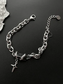 1 件男士时尚溶解黑暗万圣节手链，独特美式风格高端小众设计 - 雙黑十字手鍊 - 查看 8