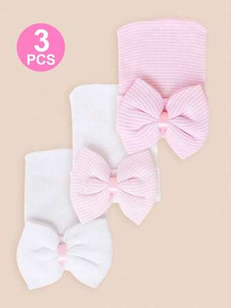 3 stuks pasgeboren ziekenhuismutsjes, zachte schattige gebreide babymutsjes met strik voor de babykamer