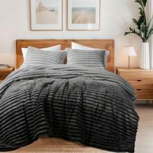 Fluffy Ribbed 2/3 Pieces Cord-Textured Bedding Comforter Set,Plush 300 Gsm Fabric For Weighty Durability And Softness Comforter Sets,2 Pieces Set For Twin-Twin XL Size,3 Pieces Set For Full-Queen-King-CAL King Size,Cozy All-Season Home Textile For Stylish Home Bedroom Décor,Modern Room Decor,Summer Prmo, Halloween Christmas Thanks Giving Gifts - Ombre xám - Xem 4