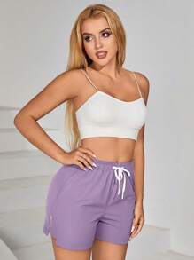 Women's Outdoor Casual Sports Split Hem Shorts With Zipper Pockets, Stretchy Breathable Comfortable Sportswear