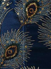 Corsets For Women Overbust Bustiers Top Embroidery Peacock Nobility Feather Burlesque Halloween Costume - Blue - View 6
