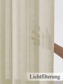 VEHEDE 2pcs Set Milky White Tiger Linen Semi-Sheer Curtains, Suitable For Living Room; Linen Texture Embroidered Curtains, Suitable For Bedroom - Beige & White - View 4
