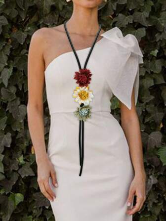 MARLIWOO 1 件波西米亚风花卉装饰长款手工串饰珠宝，乡村风格女士项链